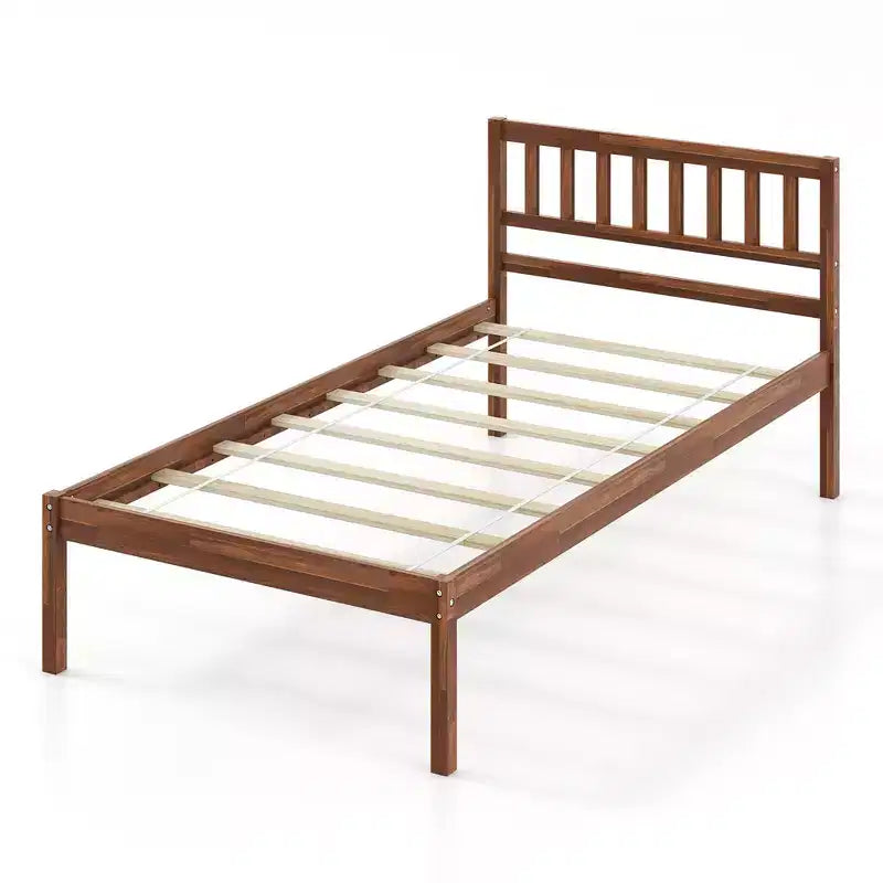 Costway Twin/Full/Queen Platform Bed with Headboard Solid Wood Leg Mattress Foundation Walnut