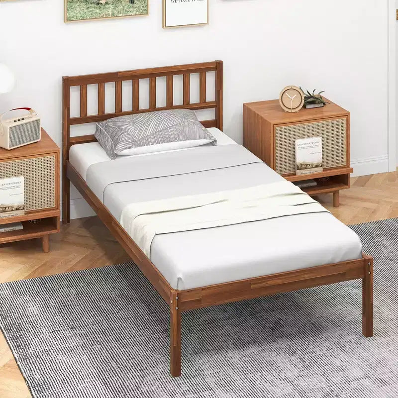 Letto a piattaforma in legno di noce con testiera – Singolo/Matrimoniale/Queen, 1 persona