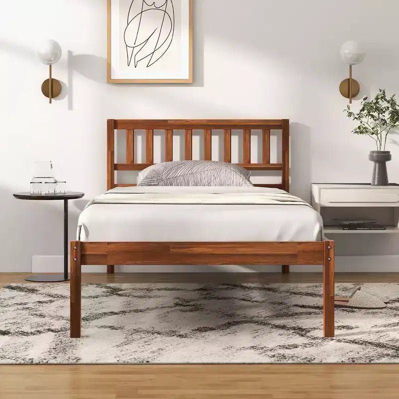 Letto a piattaforma in legno di noce con testiera – Singolo/Matrimoniale/Queen, 1 persona