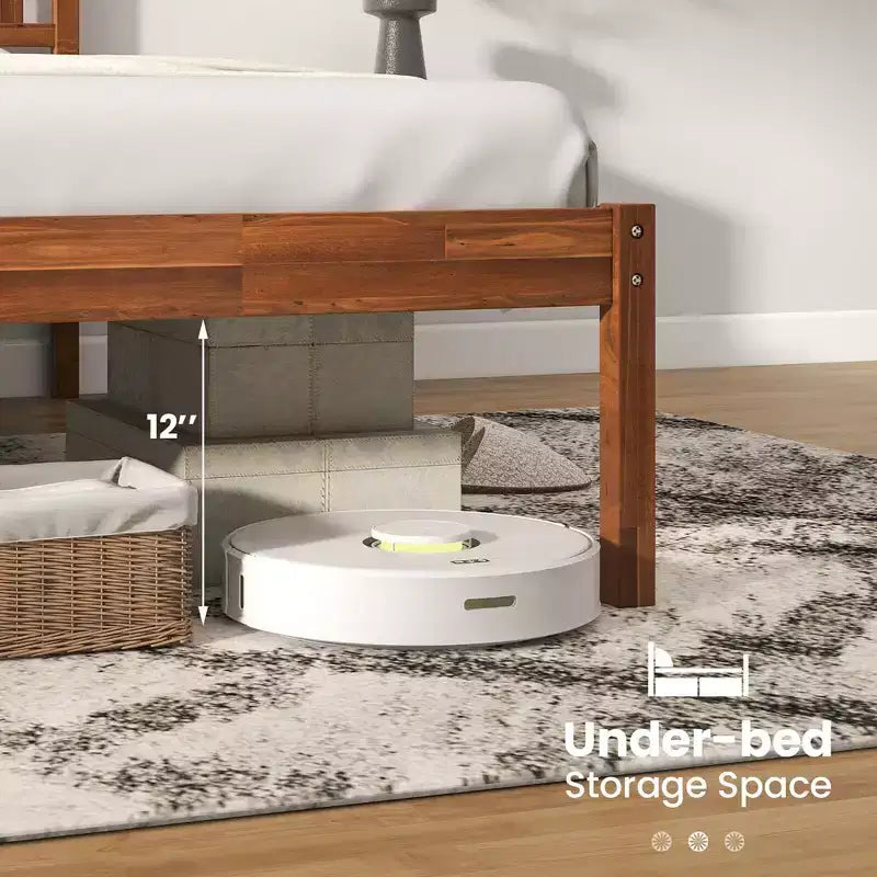 Letto a piattaforma in legno di noce con testiera – Singolo/Matrimoniale/Queen, 1 persona