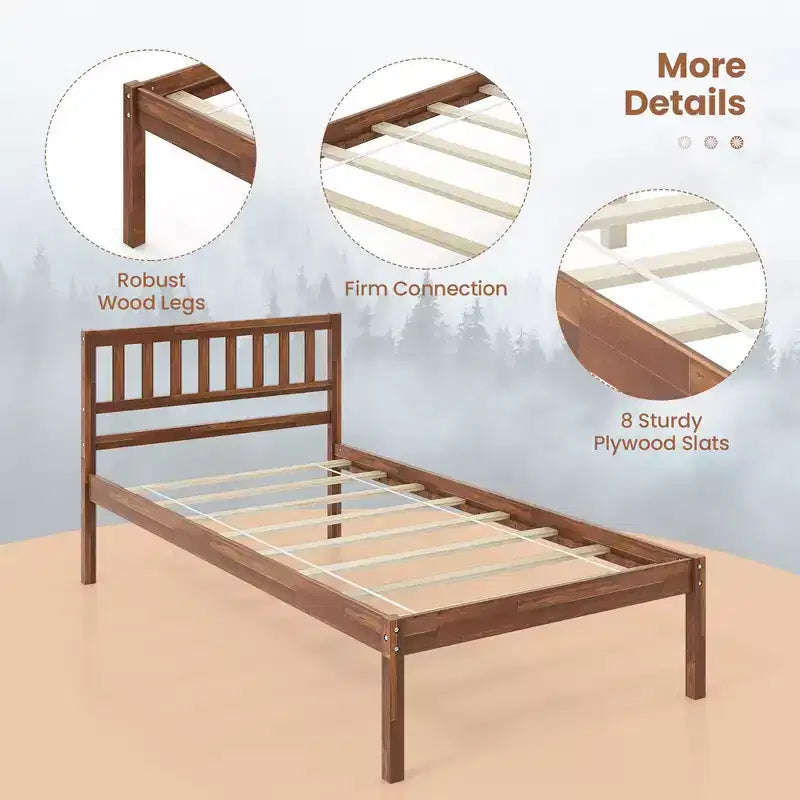 Letto a piattaforma in legno di noce con testiera – Singolo/Matrimoniale/Queen, 1 persona