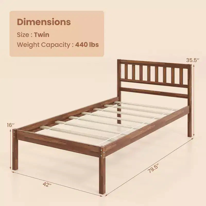 Letto a piattaforma in legno di noce con testiera – Singolo/Matrimoniale/Queen, 1 persona