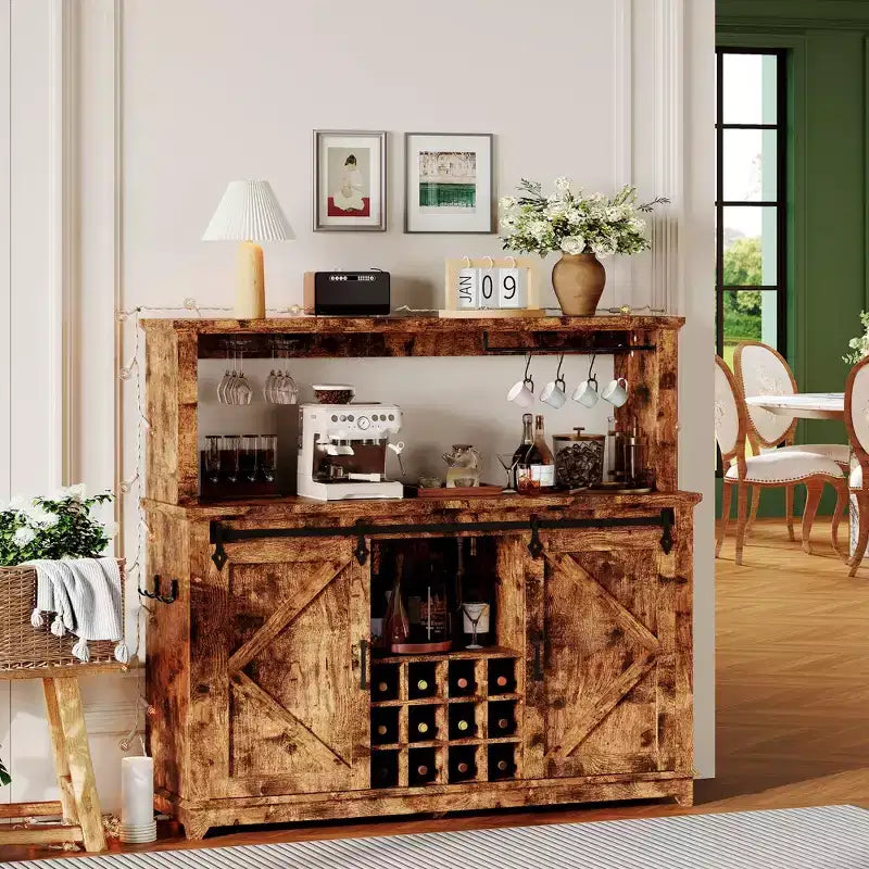 Mobile Bar per Caffè da Fattoria Nero/Marrone/Bianco con Ante Scorrevoli e Portabottiglie