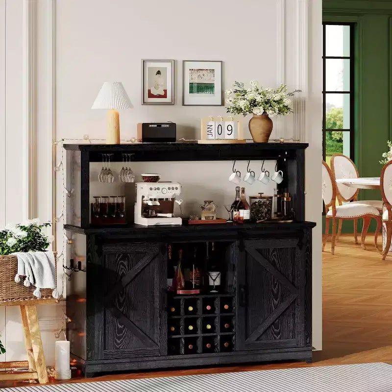 Mobile Bar per Caffè da Fattoria Nero/Marrone/Bianco con Ante Scorrevoli e Portabottiglie