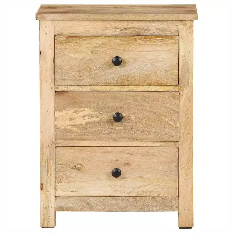Comodino a 3 cassetti in legno massello di mango beige, 1 persona