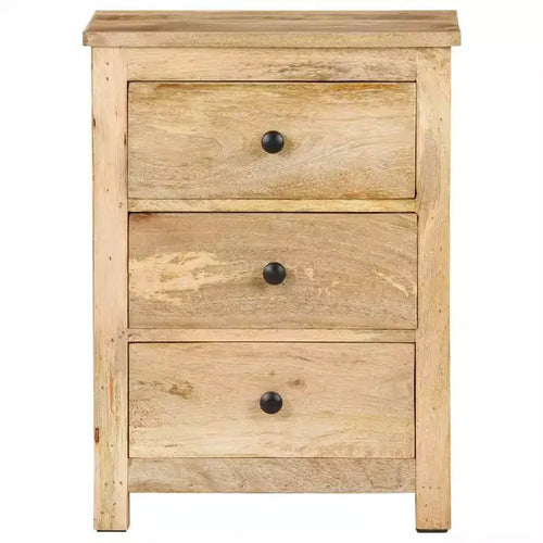 Comodino a 3 cassetti in legno massello di mango beige, 1 persona