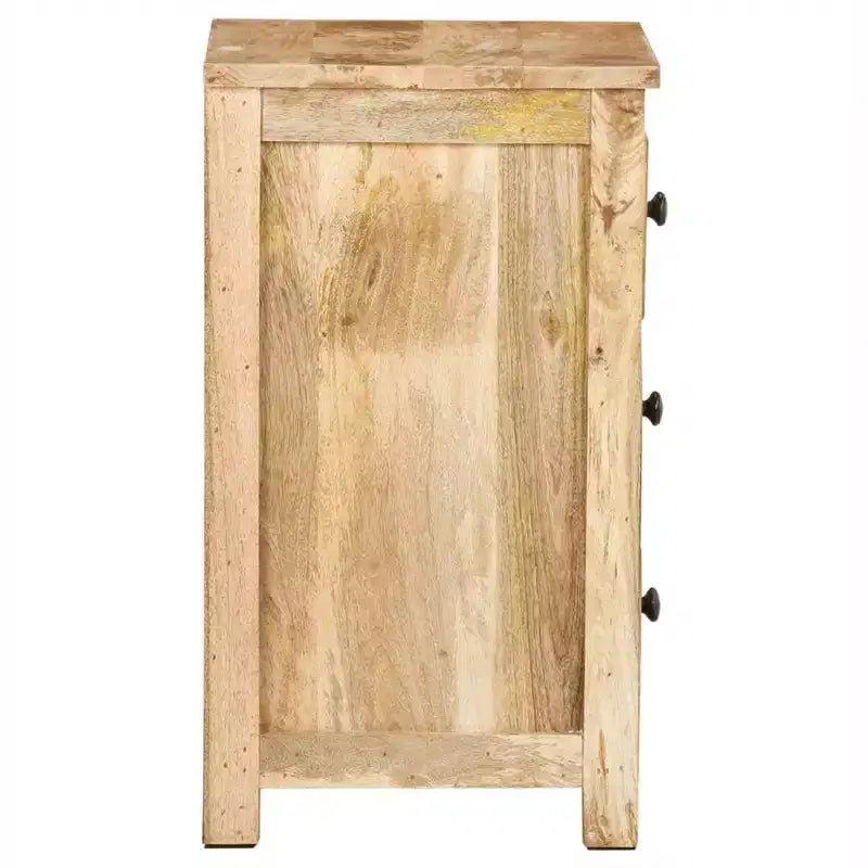 Comodino a 3 cassetti in legno massello di mango beige, 1 persona