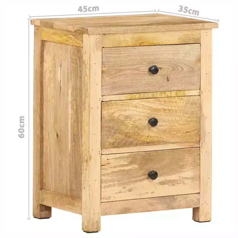 Comodino a 3 cassetti in legno massello di mango beige, 1 persona
