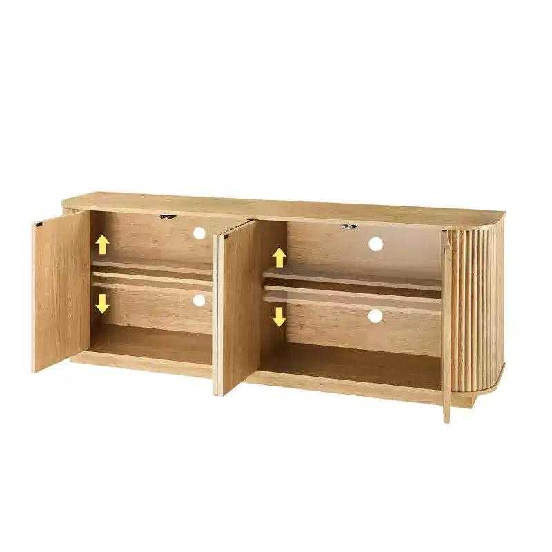 Mobile credenza a righe verticali Nero / Naturale / Noce – 4 ante, Montaggio con 1 persona