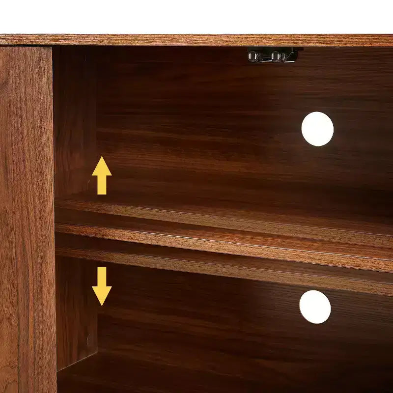 Mobile credenza a righe verticali Nero / Naturale / Noce – 4 ante, Montaggio con 1 persona