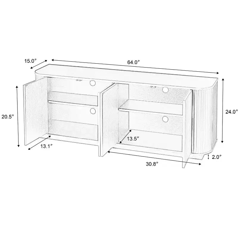 Mobile credenza a righe verticali Nero / Naturale / Noce – 4 ante, Montaggio con 1 persona