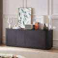 Mobile credenza a righe verticali Nero / Naturale / Noce – 4 ante, Montaggio con 1 persona
