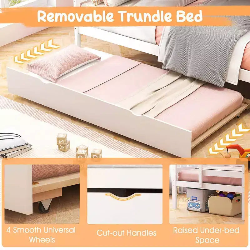 Letto a castello singolo su singolo con letto estraibile e scale con cassetti, 3 posti letto (espresso / grigio / bianco)