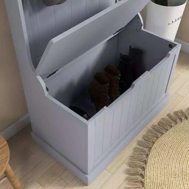 Mobile da Ingresso Nero / Grigio / Bianco con Appendiabiti e Panca Contenitore, per Singola Persona