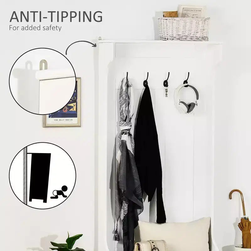 Mobile da Ingresso Nero / Grigio / Bianco con Appendiabiti e Panca Contenitore, per Singola Persona