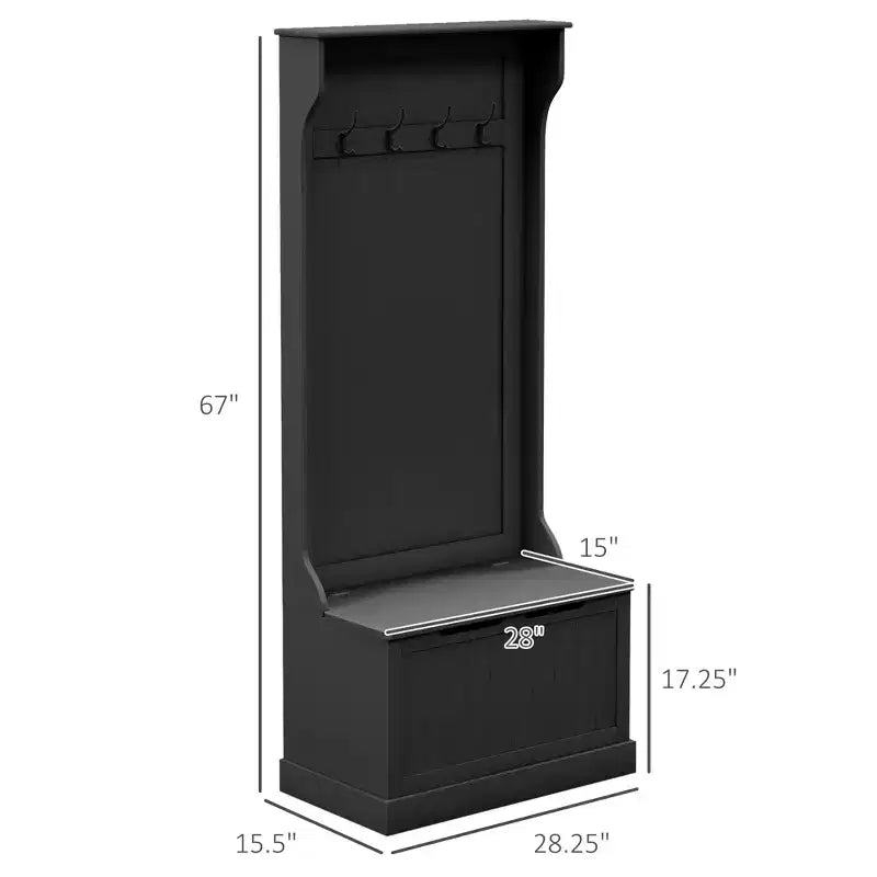 Mobile da Ingresso Nero / Grigio / Bianco con Appendiabiti e Panca Contenitore, per Singola Persona