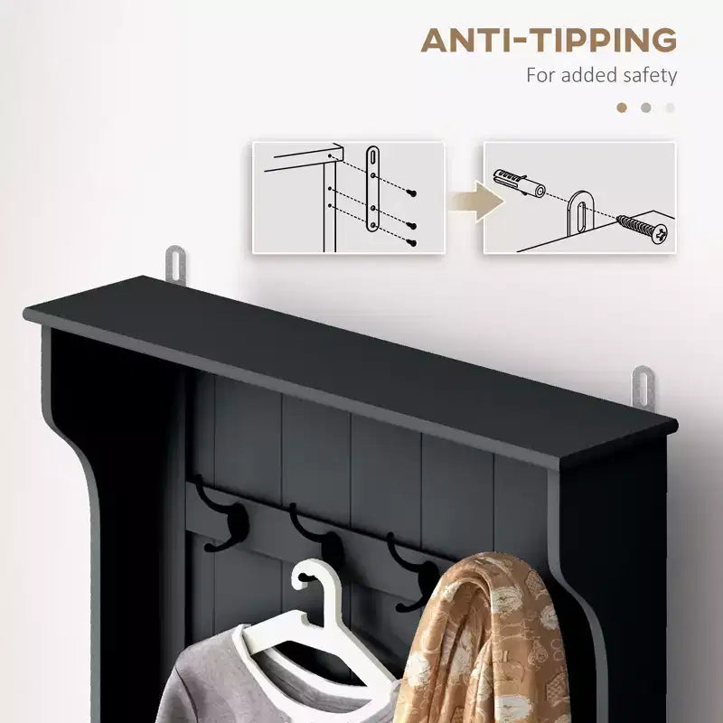 Mobile da Ingresso Nero / Grigio / Bianco con Appendiabiti e Panca Contenitore, per Singola Persona
