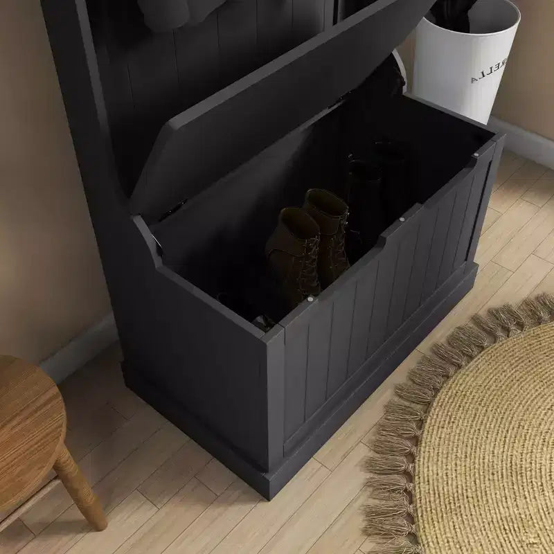 Mobile da Ingresso Nero / Grigio / Bianco con Appendiabiti e Panca Contenitore, per Singola Persona