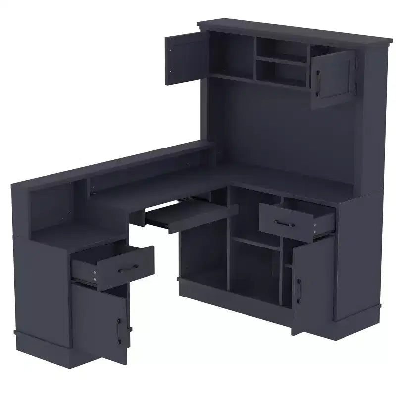 Bellemave L-Shaped Gaming Desk with outlet, Drawers, Bookshelf, L-Shaped Study Table Writing Desk for Corner