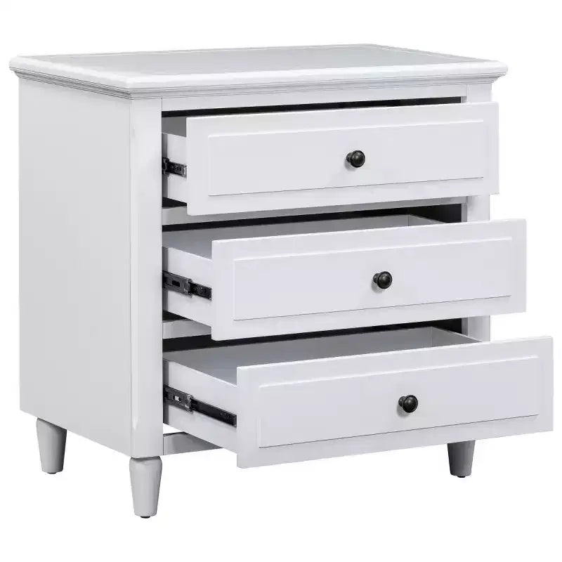 Comodino a 3 cassetti nero/marrone/bianco con maniglie in metallo – Assemblaggio da 1 persona