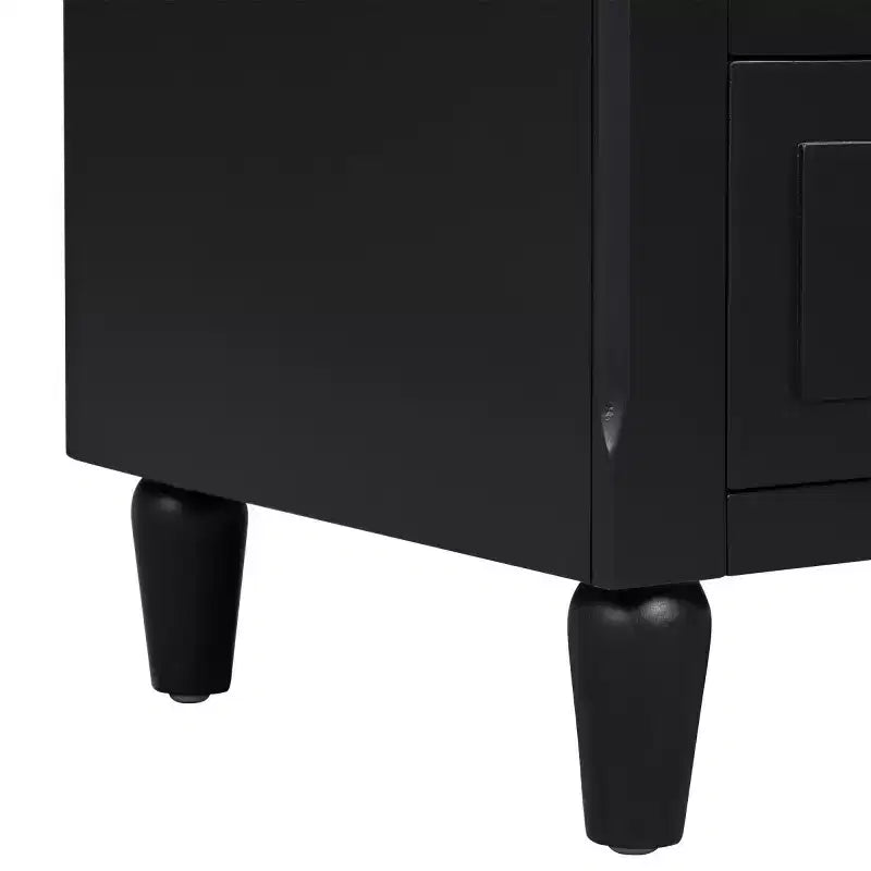 Comodino a 3 cassetti nero/marrone/bianco con maniglie in metallo – Assemblaggio da 1 persona