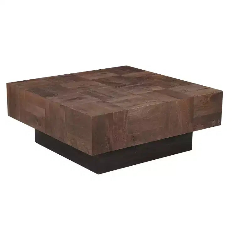 40 Brown and Black Solid Wood Square Block Coffee Table