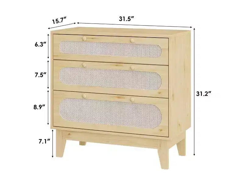 Marrone Naturale, Stile Moderno, Comò in Rattan a 3 Cassetti, Set da 2