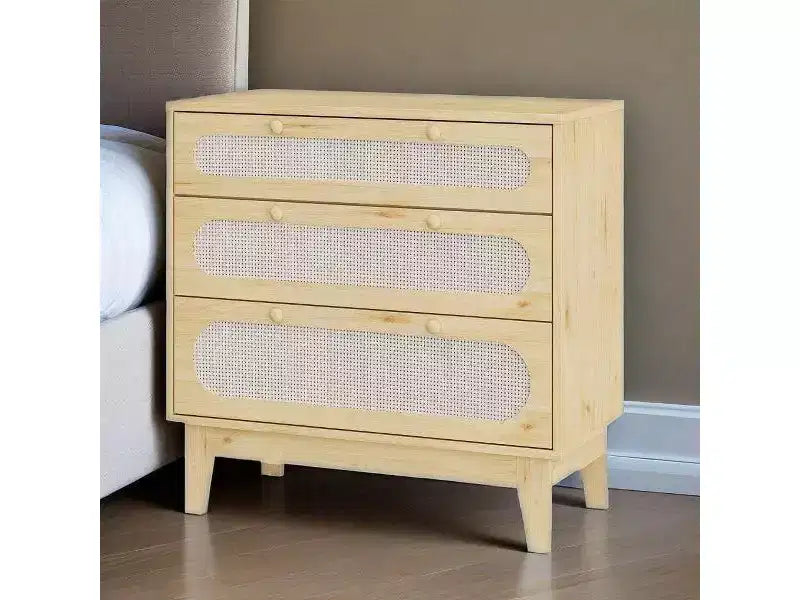 Marrone Naturale, Stile Moderno, Comò in Rattan a 3 Cassetti, Set da 2