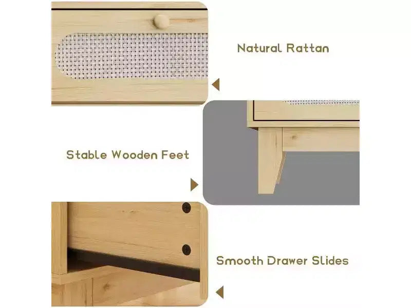 Marrone Naturale, Stile Moderno, Comò in Rattan a 3 Cassetti, Set da 2