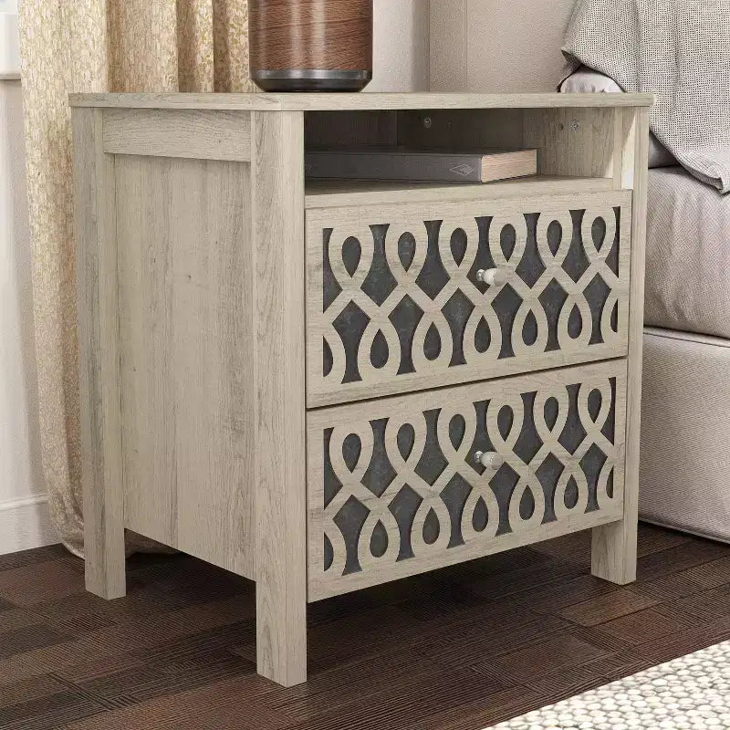 Comodino moderno a 2 cassetti con ripiano aperto, set da 2, vari colori
