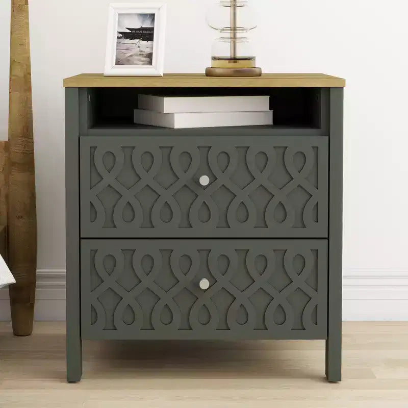 Comodino moderno a 2 cassetti con ripiano aperto, set da 2, vari colori