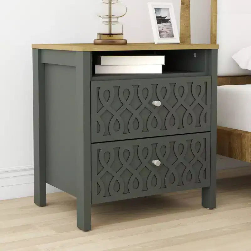 Comodino moderno a 2 cassetti con ripiano aperto, set da 2, vari colori