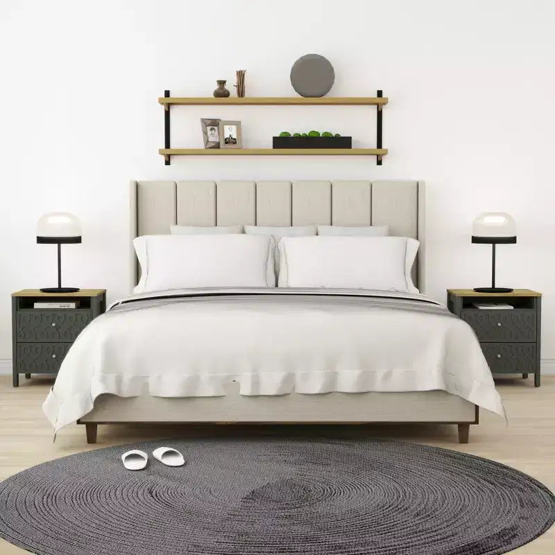 Comodino moderno a 2 cassetti con ripiano aperto, set da 2, vari colori