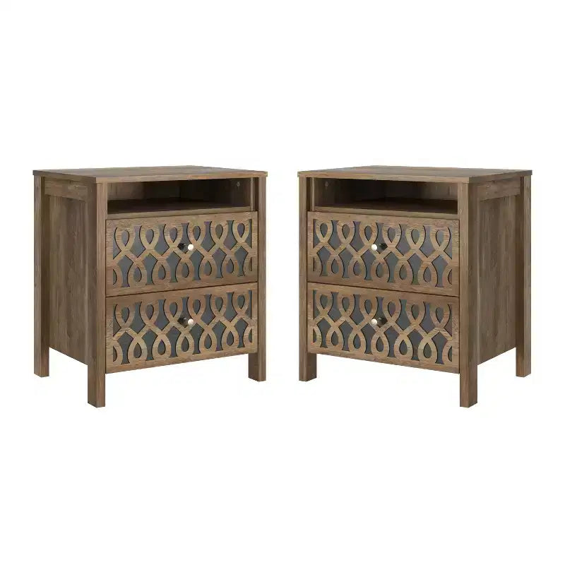 Comodino moderno a 2 cassetti con ripiano aperto, set da 2, vari colori