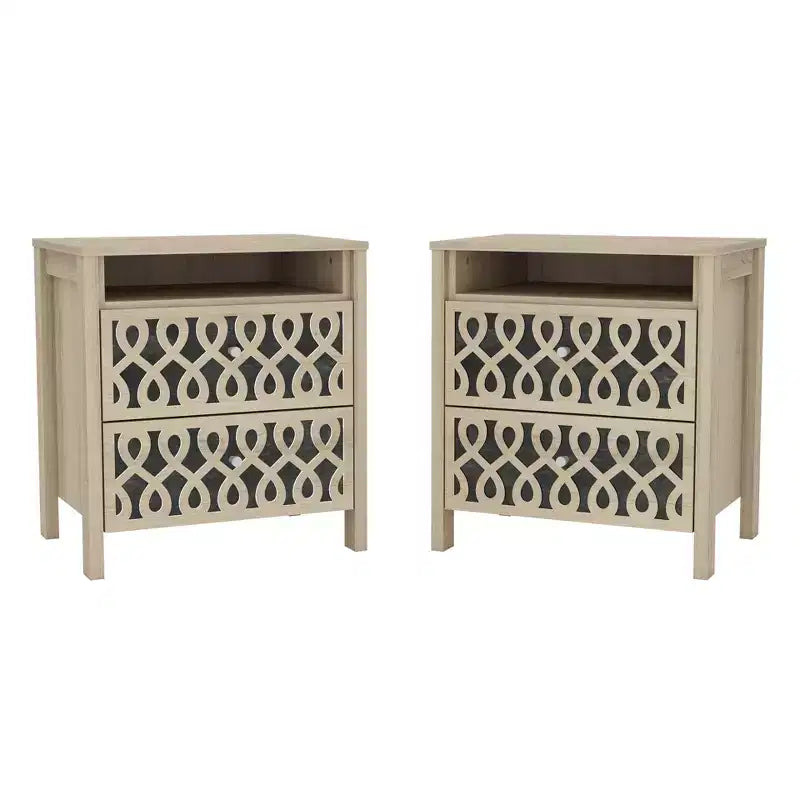 Comodino moderno a 2 cassetti con ripiano aperto, set da 2, vari colori