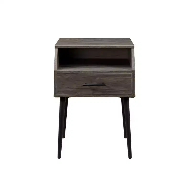 Comodino moderno grigio con cassetto e ripiano aperto, per 1