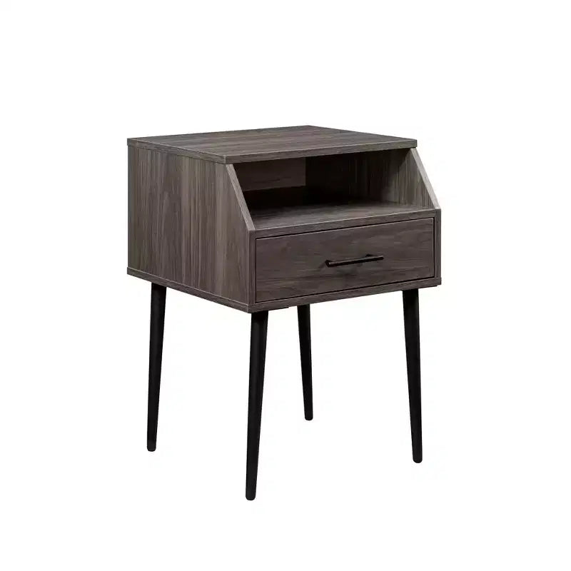 Comodino moderno grigio con cassetto e ripiano aperto, per 1