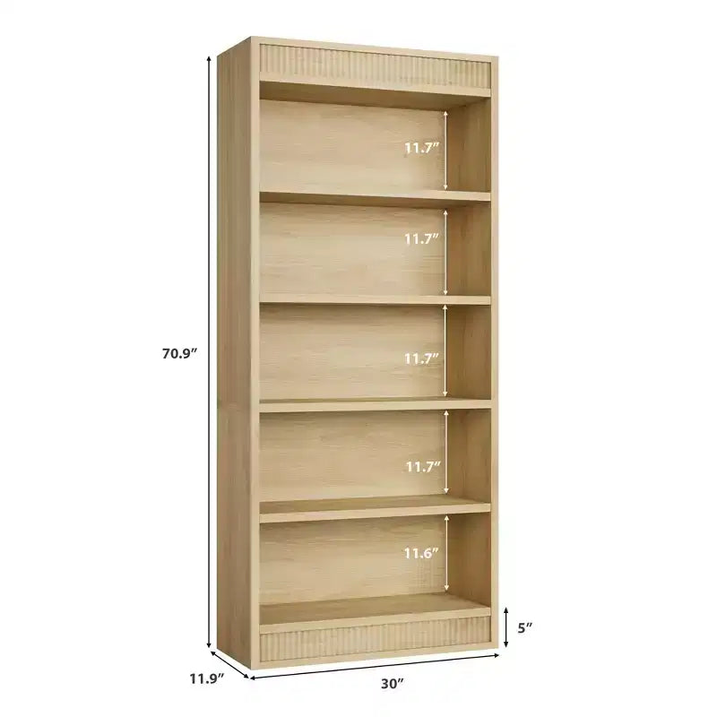 Marrone / Natura / Bianco Libreria a 5 Ripiani con Design Scanalato, Autoportante, Montaggio da 1 Persona