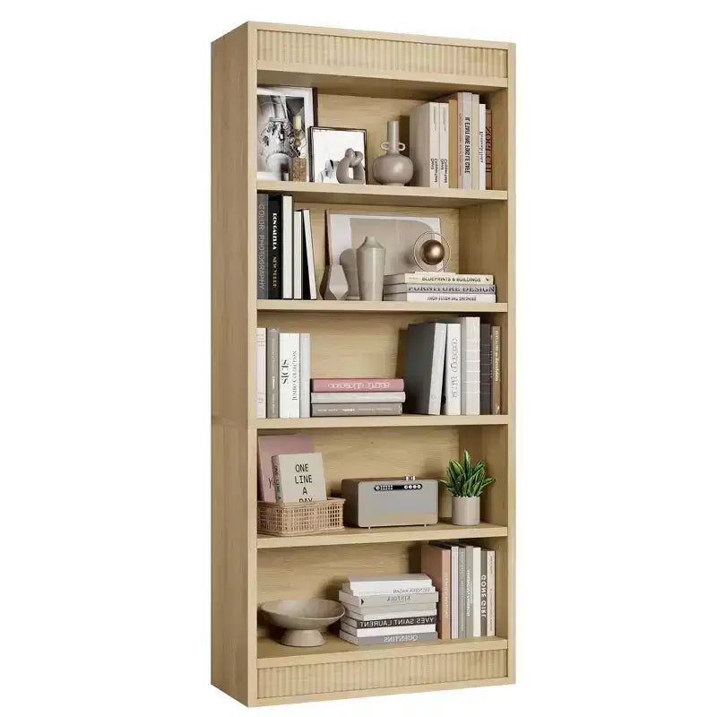 Marrone / Natura / Bianco Libreria a 5 Ripiani con Design Scanalato, Autoportante, Montaggio da 1 Persona