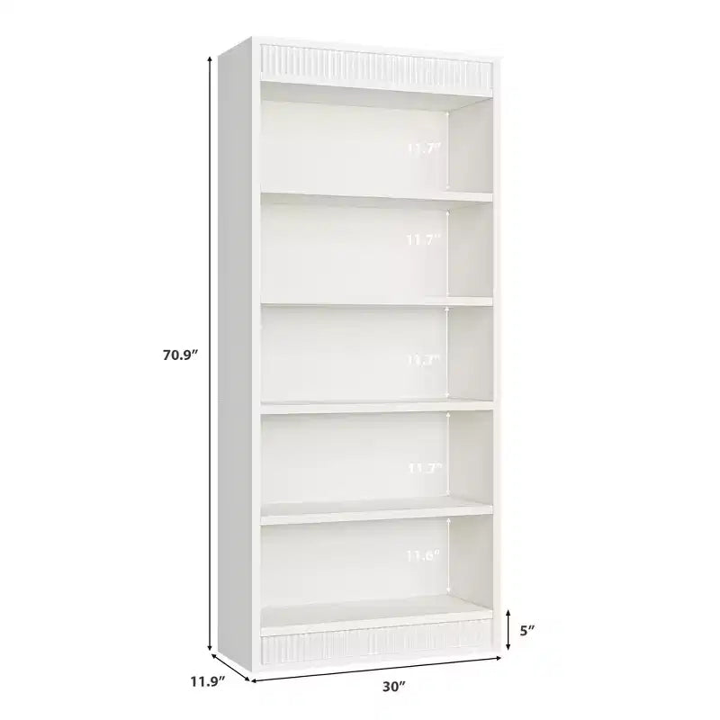 Marrone / Natura / Bianco Libreria a 5 Ripiani con Design Scanalato, Autoportante, Montaggio da 1 Persona