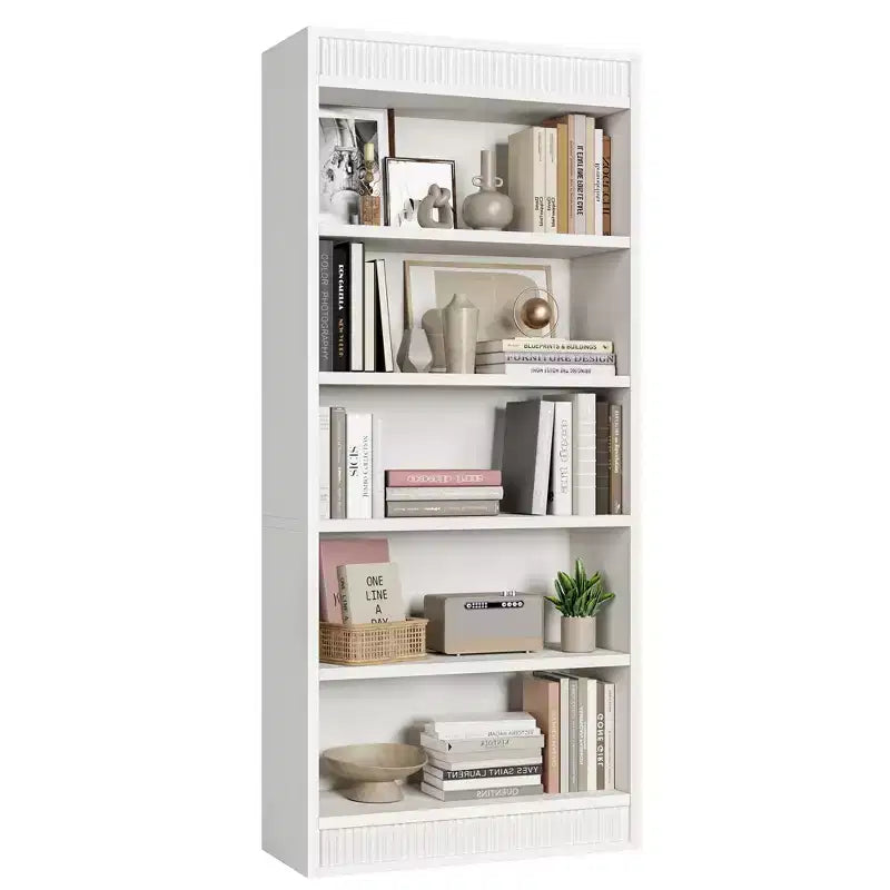 Marrone / Natura / Bianco Libreria a 5 Ripiani con Design Scanalato, Autoportante, Montaggio da 1 Persona