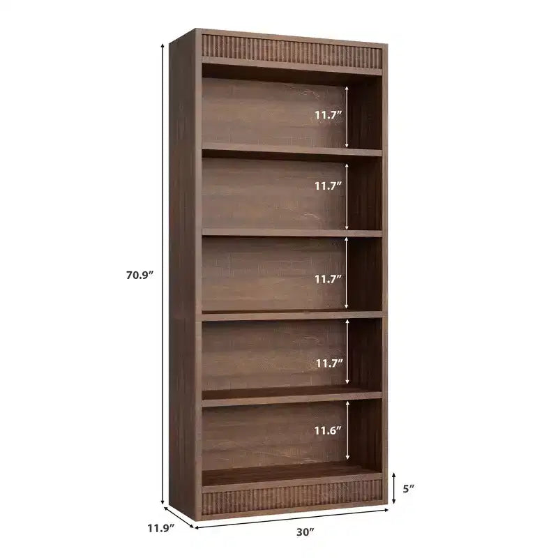 Marrone / Natura / Bianco Libreria a 5 Ripiani con Design Scanalato, Autoportante, Montaggio da 1 Persona