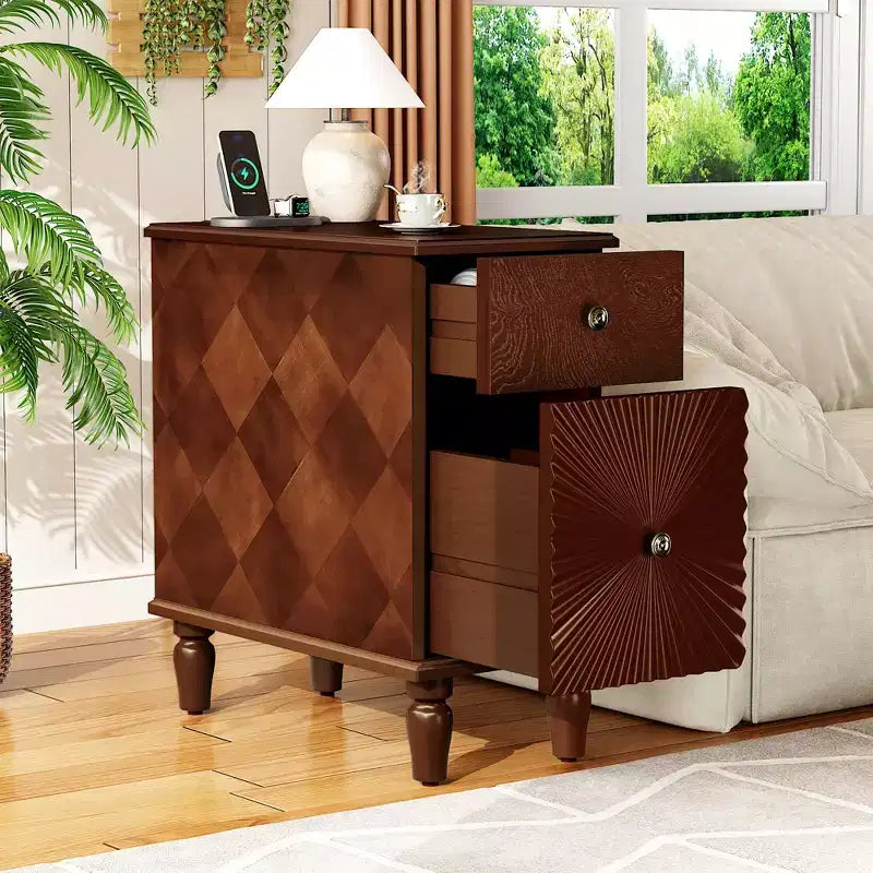Tavolino con cassetto singolo in noce marrone