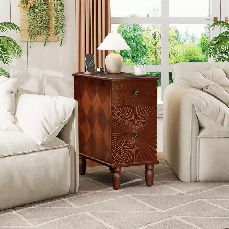 Tavolino con cassetto singolo in noce marrone