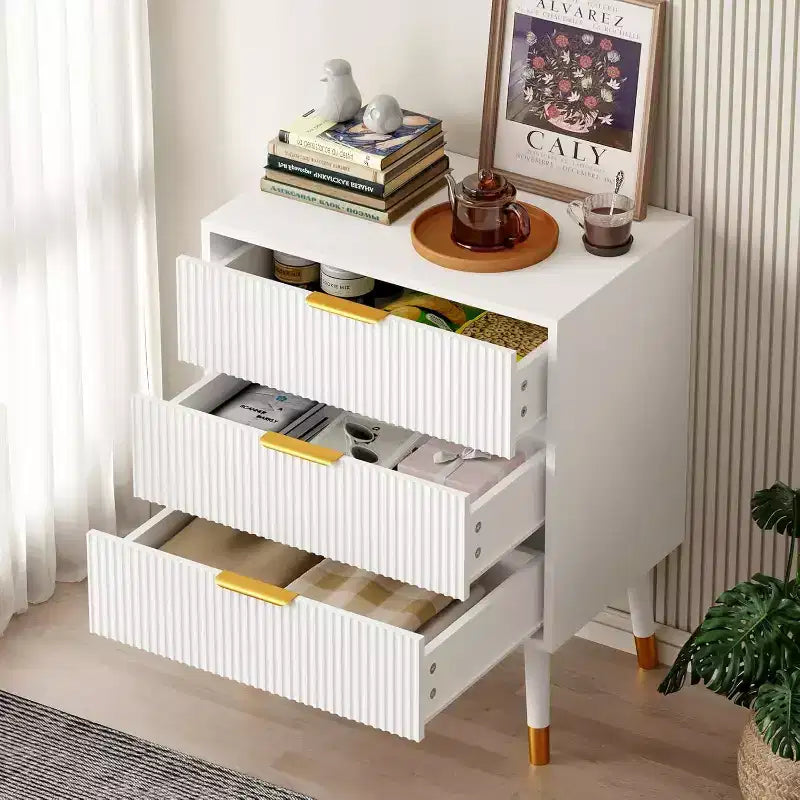 Cassettiera a 3 cassetti a righe verticali bianche e nere, uso singolo