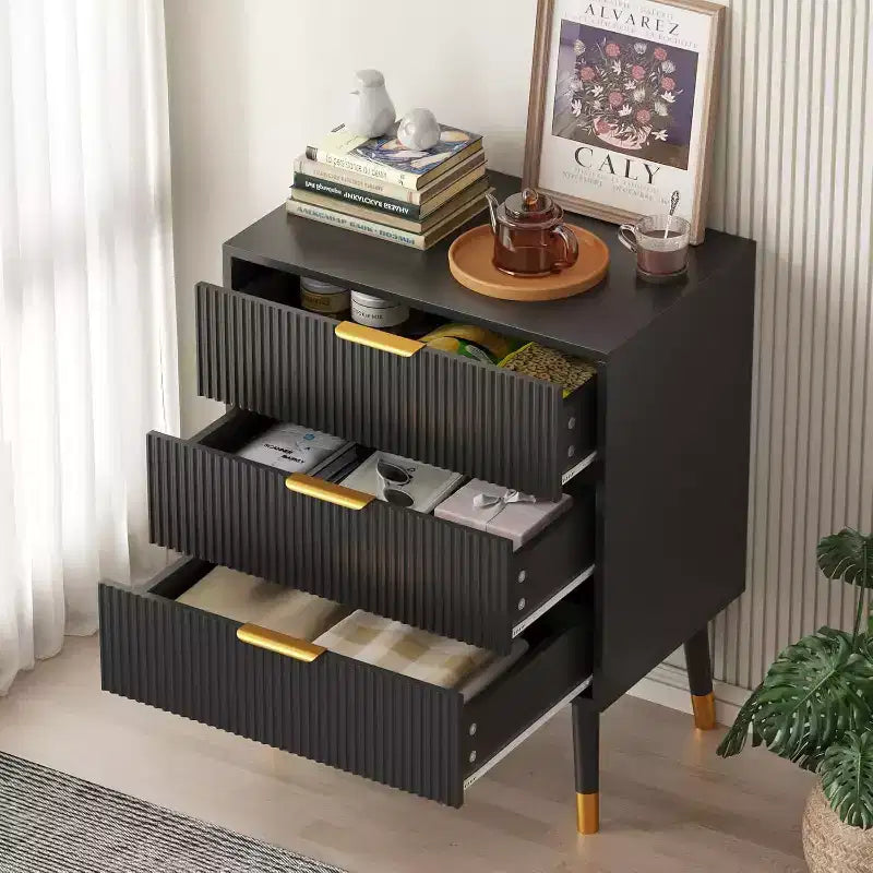 Cassettiera a 3 cassetti a righe verticali bianche e nere, uso singolo