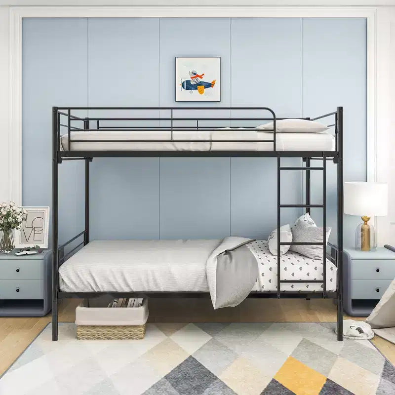 GDFStudio Elowen Modern Metal Twin Bunk Bed Frame with Ladder, Full-Length Guardrails and Under Bed Storage