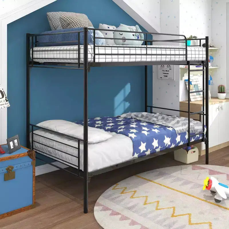 Letto a castello nero moderno in metallo "Twin-Over-Twin" per 2 persone