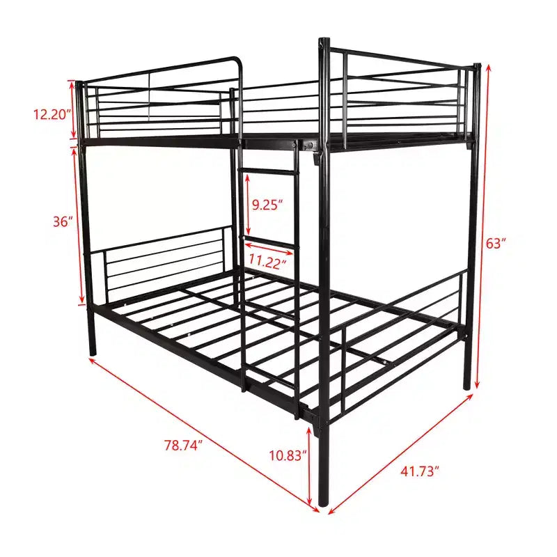 Letto a castello nero moderno in metallo "Twin-Over-Twin" per 2 persone