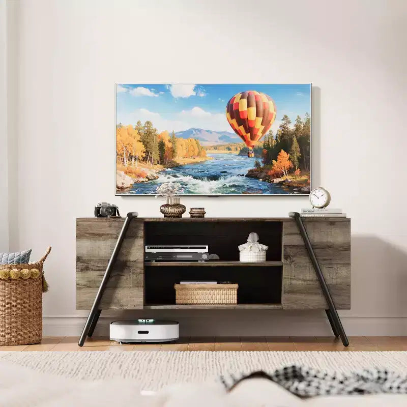 Mobile TV Marrone Rustico / Grigio con Piedini a U, Ripiani Regolabili, 47" e 55", Montaggio a 1 Persona